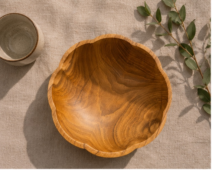 Handcrafted Solid Teakwood Shell Bowl